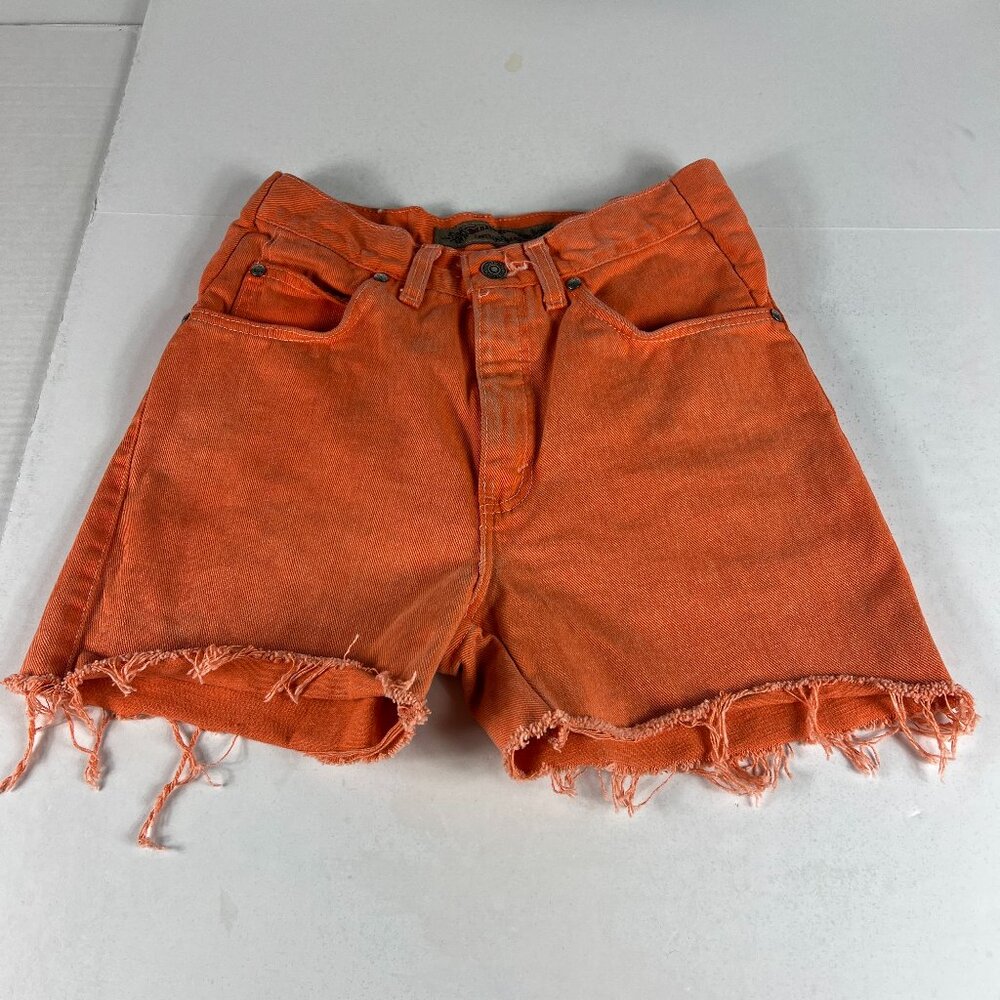 VTG 90s Levi's Jean Shorts Women's Measured 27 Orange Cut Off Denim Jorts Tag 5